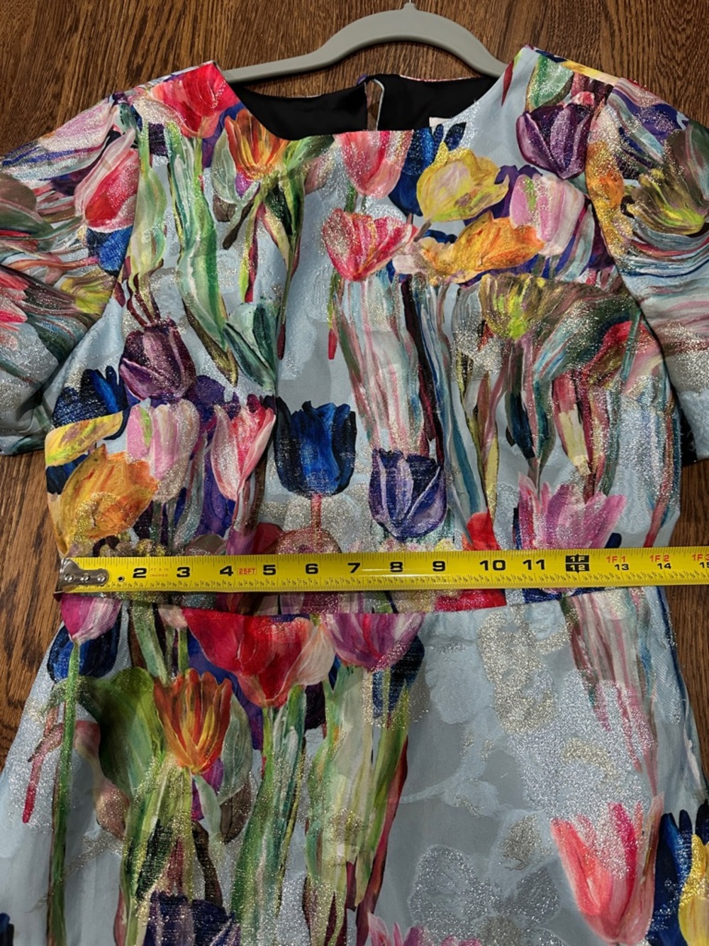 Milly Pastel Blue Dress with Metallic Multicolor Floral Accents - Picture 11 of 12